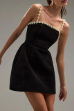 Sexy Celebrities Solid Color Pocket Rhinestone Decor Velvet Sling Dresses