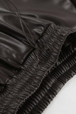 Casual Daily Solid Color Pocket Lace Up Loose High Waist Straight Solid Color Bottoms