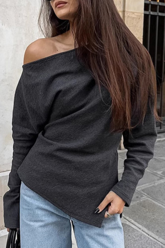 Casual Street Solid Color Irregular Potholes Oblique Collar Tops