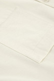 Casual Solid Color Pocket Buttons Ruched V Neck Long Sleeve Two Pieces
