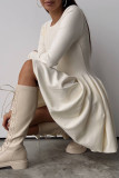 Elegant Solid Color Ruched O Neck Sweater Dress Dresses