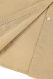 Casual Daily Solid Color Pocket Buttons Slit Turndown Collar Long Sleeve Two Pieces