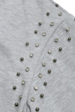 Casual Daily Solid Color Rivets Draw String Pocket Zipper Hooded Tops