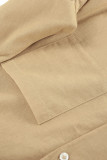 Casual Daily Solid Color Pocket Buttons Slit Turndown Collar Long Sleeve Two Pieces