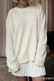Elegant Solid Color Patchwork Pleated O Neck Long Sleeve Two Pieces