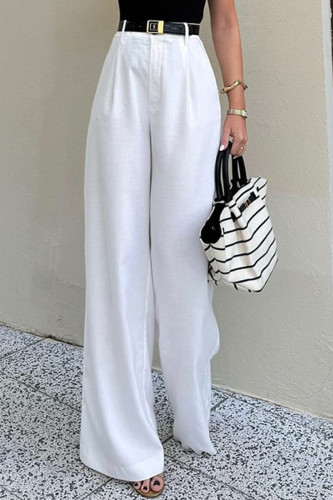 Casual Daily Solid Color Pocket Loose High Waist Straight Solid Color Bottoms(No waist belt)
