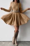 Elegant Solid Color Ruched O Neck Sweater Dress Dresses