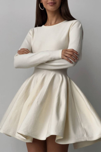 Elegant Solid Color Ruched O Neck Sweater Dress Dresses