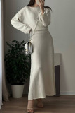Elegant Solid Color Sequins Patchwork Sequined O Neck Long Sleeve Two Pieces