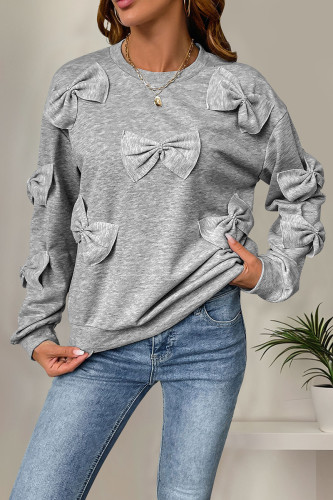 Casual Street Solid Color Bow Decor O Neck Tops