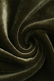 Party Elegant Solid Color Buckle Velvet V Neck A Line Dresses