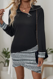 Casual Stripe Patchwork Irregular Zipper Turndown Collar Irregular Dresses