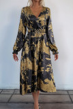 Elegant Bronzing Pattern With Belt V Neck A Line Dresses