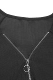 Casual Daily Solid Color Lace Zipper V Neck Tops
