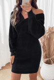 Elegant Solid Color Patchwork V Neck Wrapped Skirt Dresses