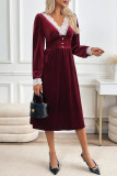 Daily Elegant Solid Color Lace Buttons V Neck A Line Dresses