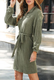 Casual Street Solid Color Lace Up Zipper Potholes Turndown Collar A Line Dresses