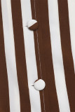 Casual Stripe Buttons Contrast O Neck Tops
