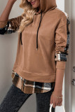 Casual Plaid Draw String Contrast Hooded Tops