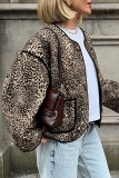 Casual Street Leopard Pocket Patchwork O Neck Outerwear