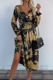 Elegant Bronzing Pattern With Belt V Neck A Line Dresses