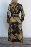 Elegant Bronzing Pattern With Belt V Neck A Line Dresses