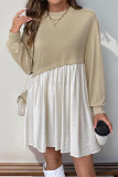 Casual Solid Color Irregular Fluffy Contrast O Neck Irregular Dresses