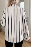 Casual Stripe Buttons Contrast Mandarin Collar Tops