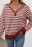 Casual Stripe Zipper Weave Contrast Hooded Tops