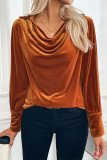 Casual Solid Color Ruched Velvet U Neck Tops