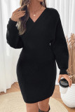 Elegant Solid Color Patchwork V Neck Wrapped Skirt Dresses