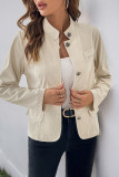 Casual Solid Color Buttons Patchwork Mandarin Collar Outerwear
