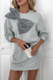 Casual Bow Patchwork O Neck Long Sleeve Dresses