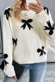 Daily Bow Weave Contrast O Neck Tops