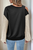 Sexy Solid Color Sequins Patchwork Sequined Oblique Collar Tops