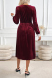 Daily Elegant Solid Color Lace Buttons V Neck A Line Dresses