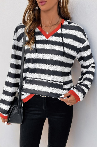 Casual Printed in imitation of sweater Draw String Pocket Hooded Tops