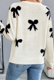 Daily Bow Weave Contrast O Neck Tops