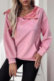 Casual Solid Color Pocket Zipper Zipper Collar Tops