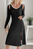 Elegant Solid Color Buttons Slit Potholes V Neck Sleeveless Two Pieces