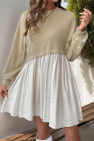 Casual Solid Color Irregular Fluffy Contrast O Neck Irregular Dresses