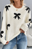 Daily Bow Weave Contrast O Neck Tops