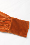Casual Solid Color Ruched Velvet U Neck Tops