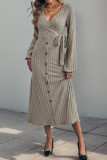 Casual Solid Color Lace Up Buttons Potholes V Neck A Line Dresses