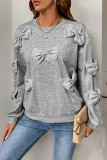 Casual Street Solid Color Bow Decor O Neck Tops