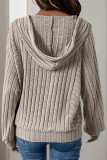 Casual Solid Color Draw String Buttons Potholes Hooded Tops