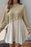 Casual Solid Color Irregular Fluffy Contrast O Neck Irregular Dresses
