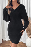 Elegant Solid Color Patchwork V Neck Wrapped Skirt Dresses