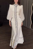 Elegant Solid Color Bow Decor Contrast Half A Turtleneck Long Dresses