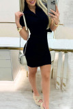 Casual Daily Solid Color Turndown Collar Short Sleeve Short Sleeve Dress